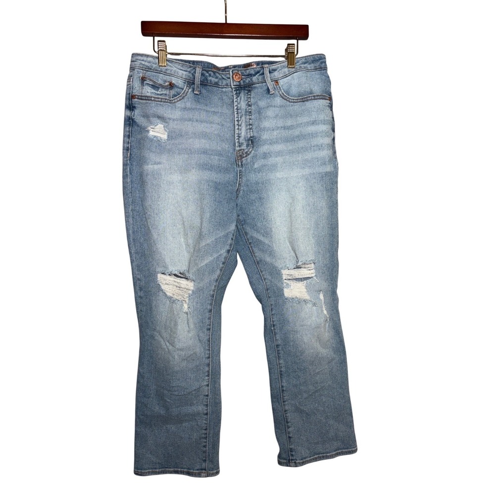 Seven7 Womens 12 High Rise Straight Crop Distressed Blue Denim Jeans Casual